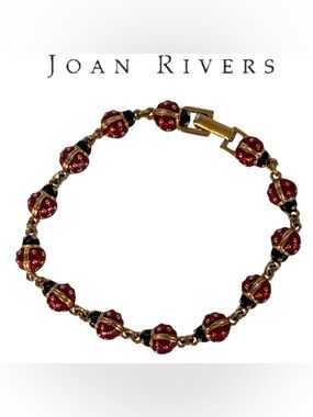VINTAGE JOAN RIVERS LADYBUG BRACELET GOLD TONE ENAMEL THAILAND